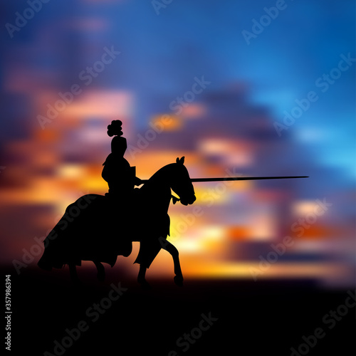 A Mounted Warrior Under The Sunset 
