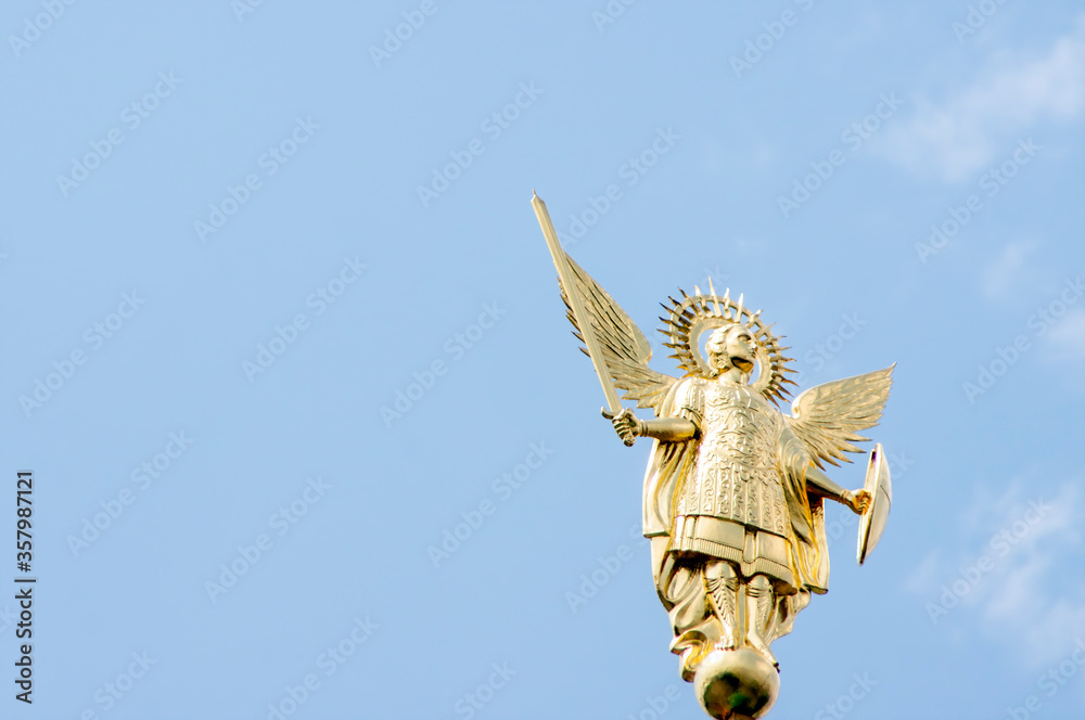 Fototapeta premium Archangel Michael atop building in the Saint Sophia Cathedral complex, Kyiv, Ukraine