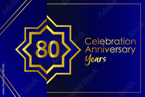 80 year anniversary celebration blue and golden ornament color on Blue Background-vector