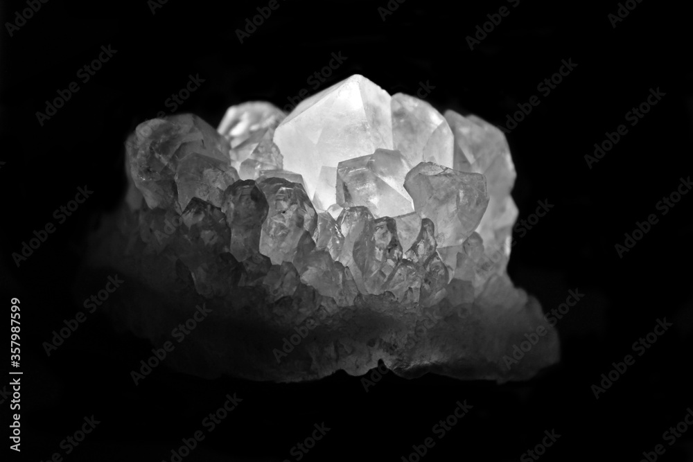 Black and white photo of crystals