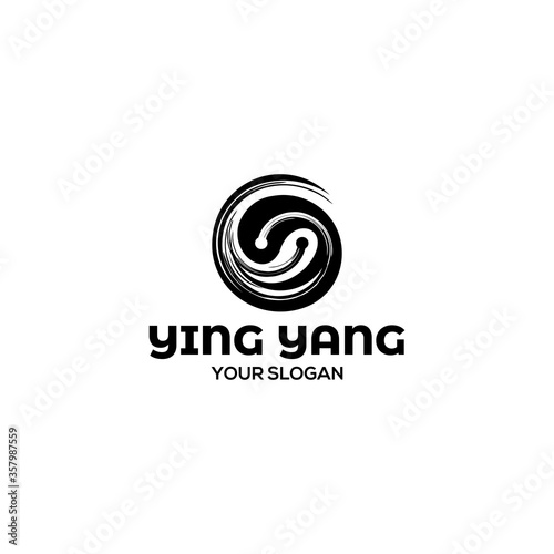 Ying Yang Brush Logo Design Vector