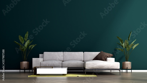 Fototapeta Naklejka Na Ścianę i Meble -  Modern living room interior design and green wall texture background