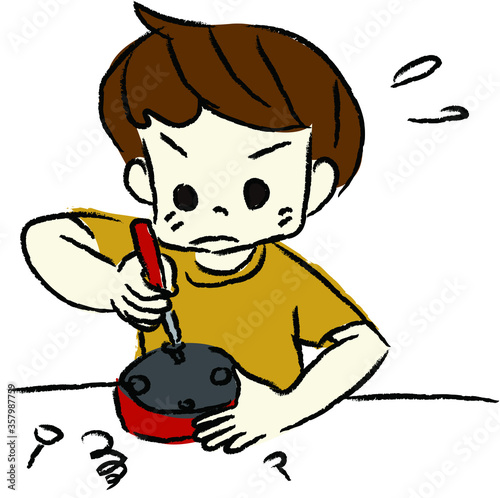 器械を分解する子供のイラスト