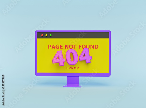Page not found 404 design. 404 error web page concept on a computer screen. minimal style. 3d rendering