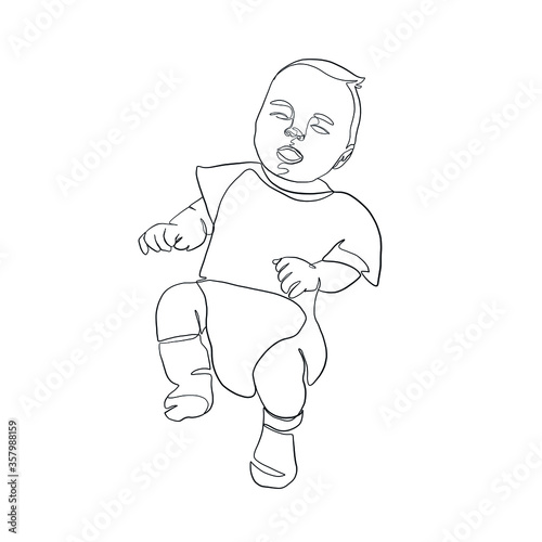 Linear silhouette of baby. Newborn drawn in one continuous line. Figure of the child. Concept of motherhood and parenthood. Design for poster in nursery, postcard.  © magic_creator