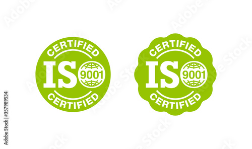 ISO 9001 certified stamp - quality management system international standard emblem - isolated vector sign