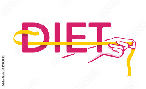 Diet motivation logo or poster -  woman that measures her waist with measuring tape