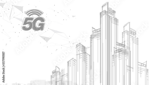 5G network wireless internet Wi-fi connection. Smart city and communication network concept. High speed, broadband telecommunication. vector design.