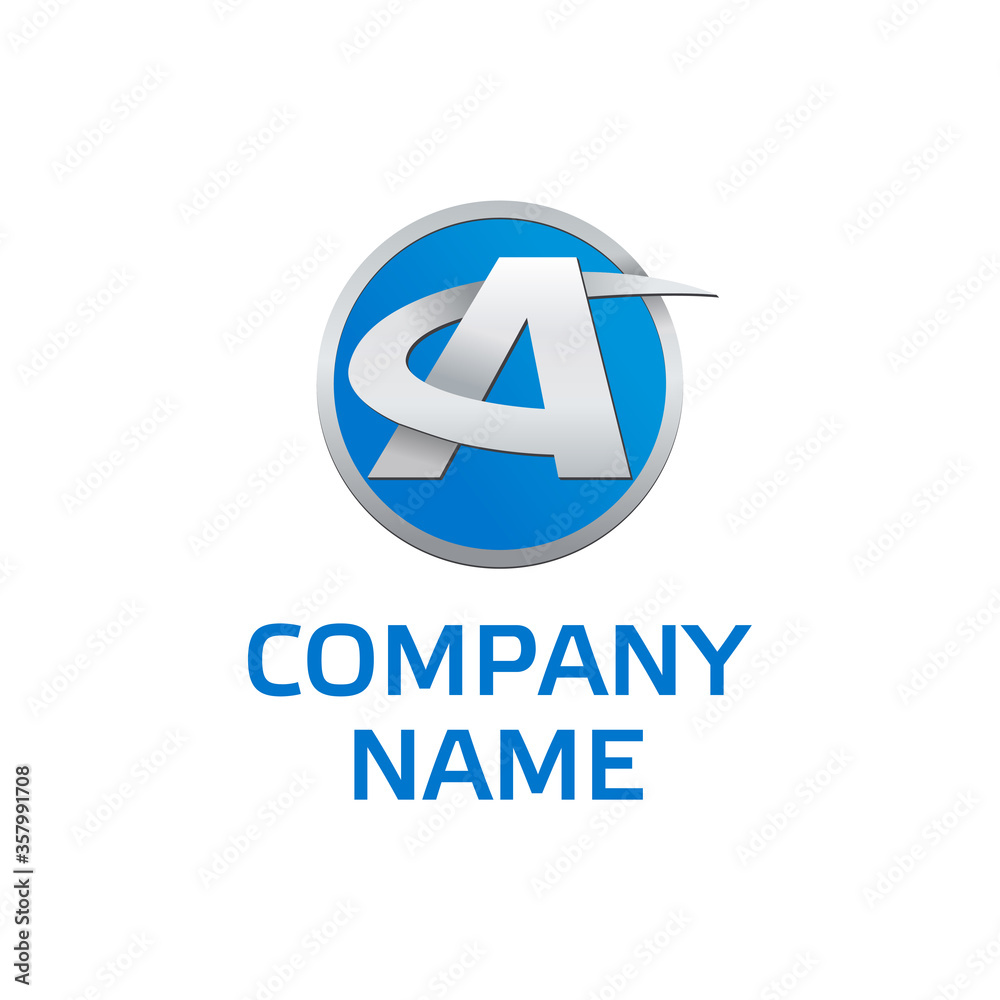 Logo template with A letter in modern blue silver metallic style - for companies which name starts with the letter A Logo template with A letter in modern blue silver metallic style - for companies which name starts with the letter A