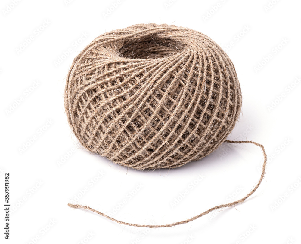 rope made of environmentally friendly material rolled into a ball with the end isolated on a white background rope made of environmentally friendly material rolled into a ball with the end isolated on a white background
