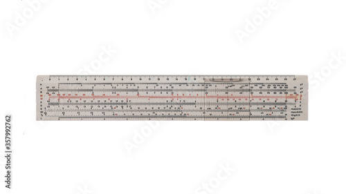 Slide logarithmic ruler for mathematical calculations isolated on white background