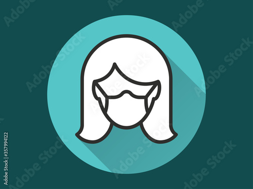 Woman in medical face mask icon for graphic and web design.