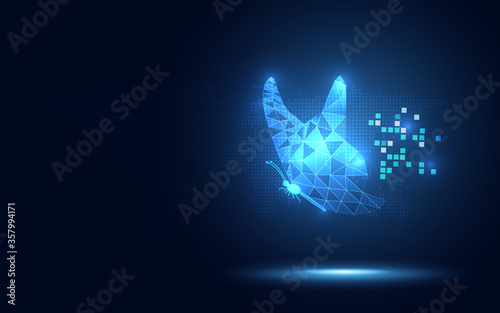Futuristic blue lowpoly Butterfly abstract technology background