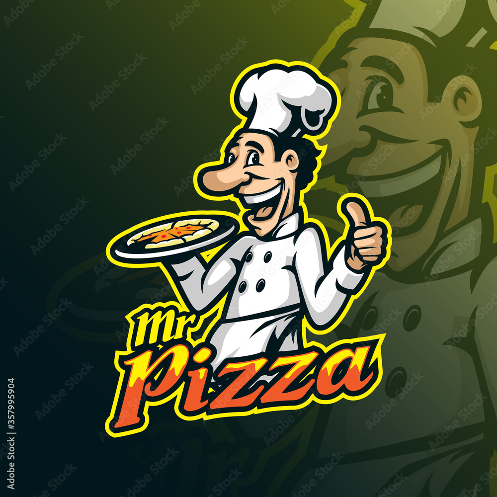 pizza mascot logo design vector with modern illustration concept style for badge, emblem and tshirt printing. smart pizza chef illustration. pizza mascot logo design vector with modern illustration concept style for badge, emblem and tshirt printing. smart pizza chef illustration.