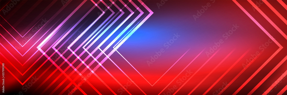 Shiny neon glowing techno lines, hi-tech futuristic abstract background template with square shapes Shiny neon glowing techno lines, hi-tech futuristic abstract background template with square shapes