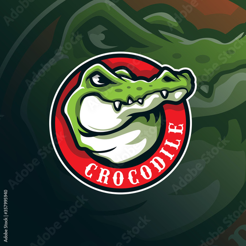 crocodile mascot logo design vector with modern illustration concept style for badge, emblem and tshirt printing. head crocodile illustration.