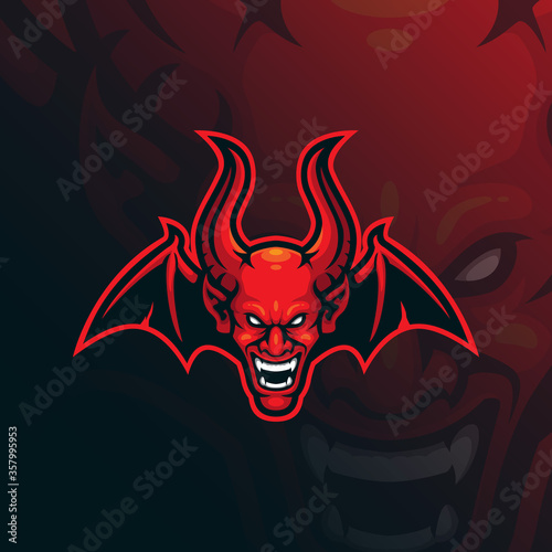 devil mascot logo design vector with modern illustration concept style for badge, emblem and tshirt printing. angry head devil illustration.