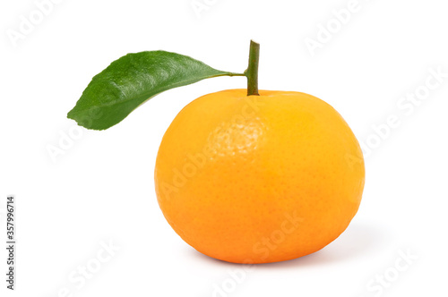 Orange fruit with green leaf