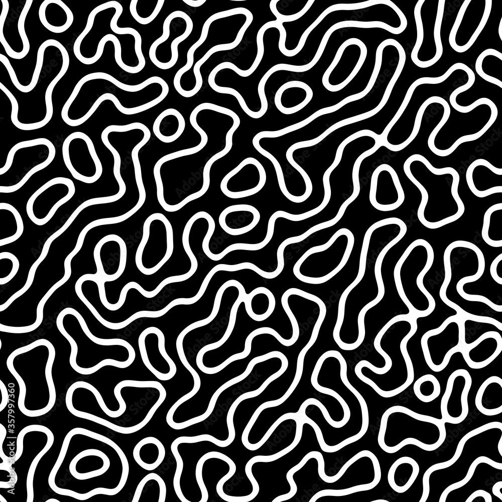 Black and white topographic lines organic seamless patterns