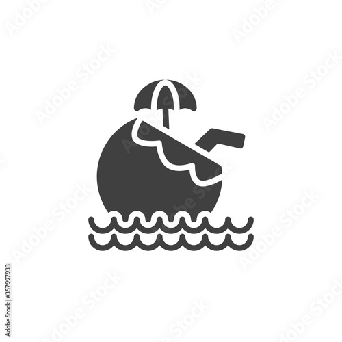 Pina colada cocktail in coconut vector icon. filled flat sign for mobile concept and web design. Pina colada with umbrella glyph icon. Symbol, logo illustration. Vector graphics