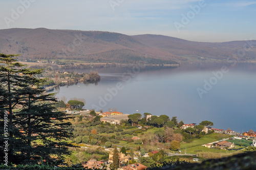 Aerial view of Bracciano Lake. Province of Rome, Lazio, Italy © Khrystsina