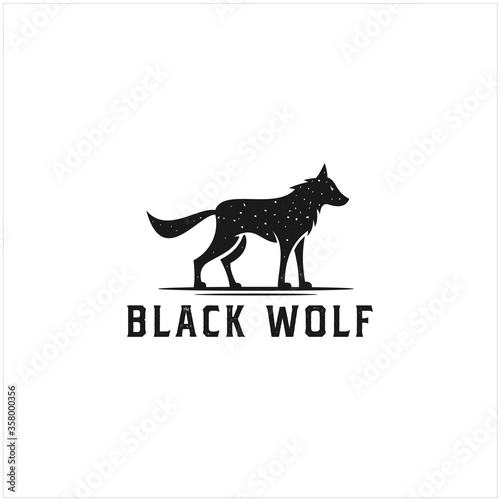 Walking Black Wolf Fox Dog Coyote Jackal Rustic Vintage Silhouette Retro Hipster Logo Design