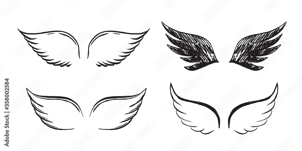 Obraz premium Angel wings vector hand drawn illustration