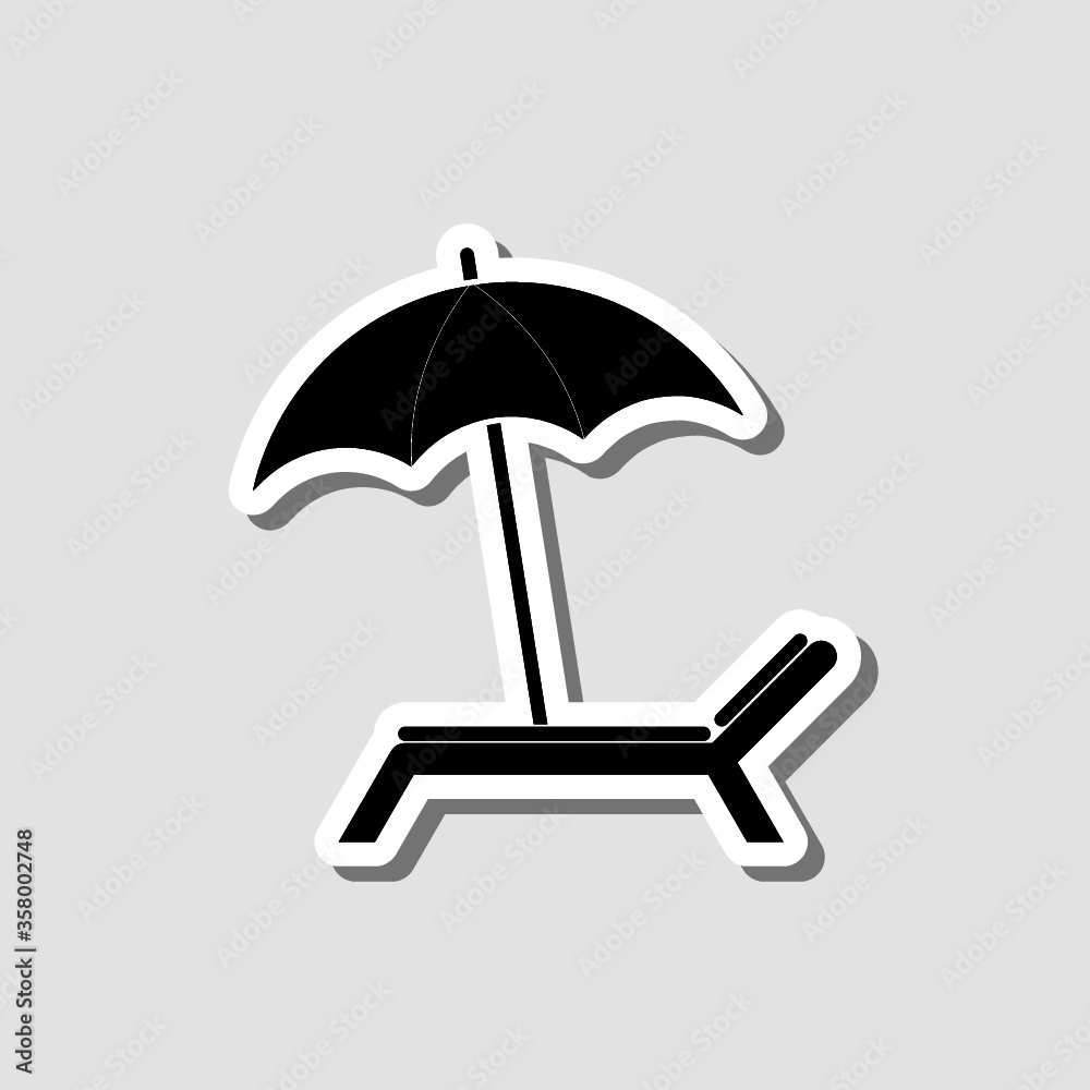 Beach umbrella chair sticker icon isolated on gray background