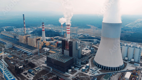 Aerial View Of Large Chimneys From The Kozienice Coal Power Plant In Poland - Swierze Gorne. photo