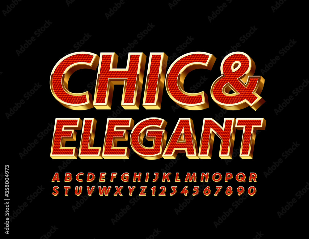 Vector Chic and Elegant 3D Font. Luxury Alphabet Letters and Numbers. Vector Chic and Elegant 3D Font. Luxury Alphabet Letters and Numbers.