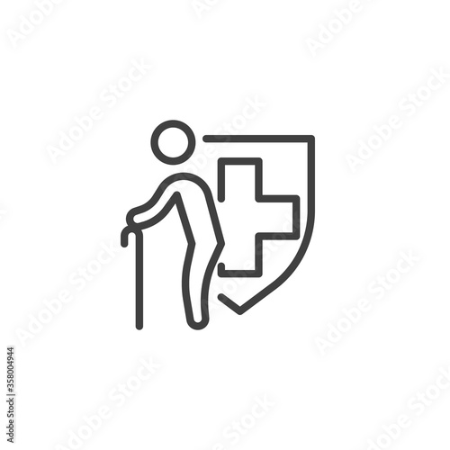 Disability insurance line icon. linear style sign for mobile concept and web design. Senior Health Insurance outline vector icon. Symbol, logo illustration. Vector graphics