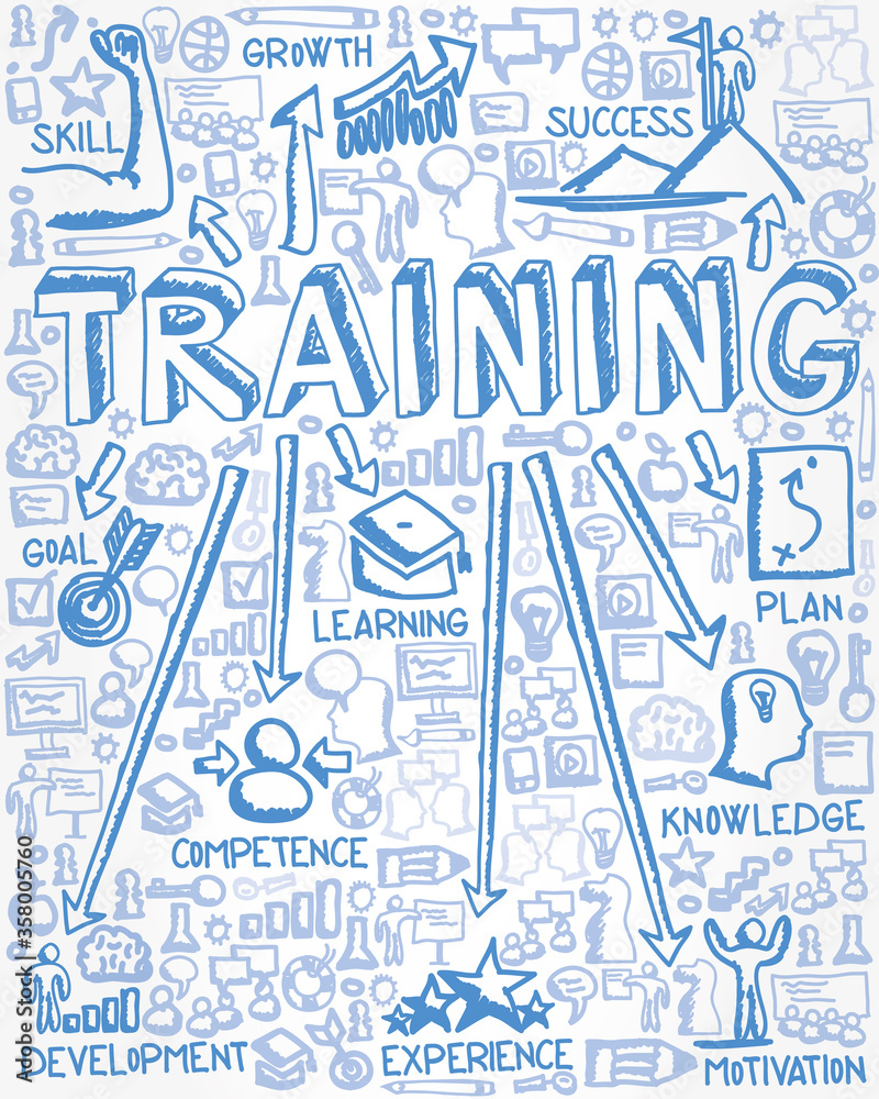 Vector Illustration of Blue Icons with Training Concept Vector Illustration of Blue Icons with Training Concept