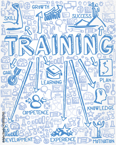 Vector Illustration of Blue Icons with Training Concept