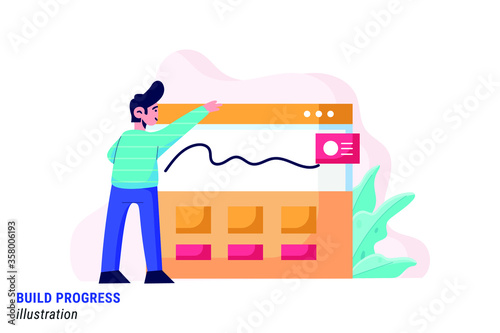 man working in office, analysing data, negotiating, solving the problems, supporting a project and making progress in business. Business concept illustration.