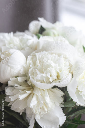 bouquet of white spring flowers peonies