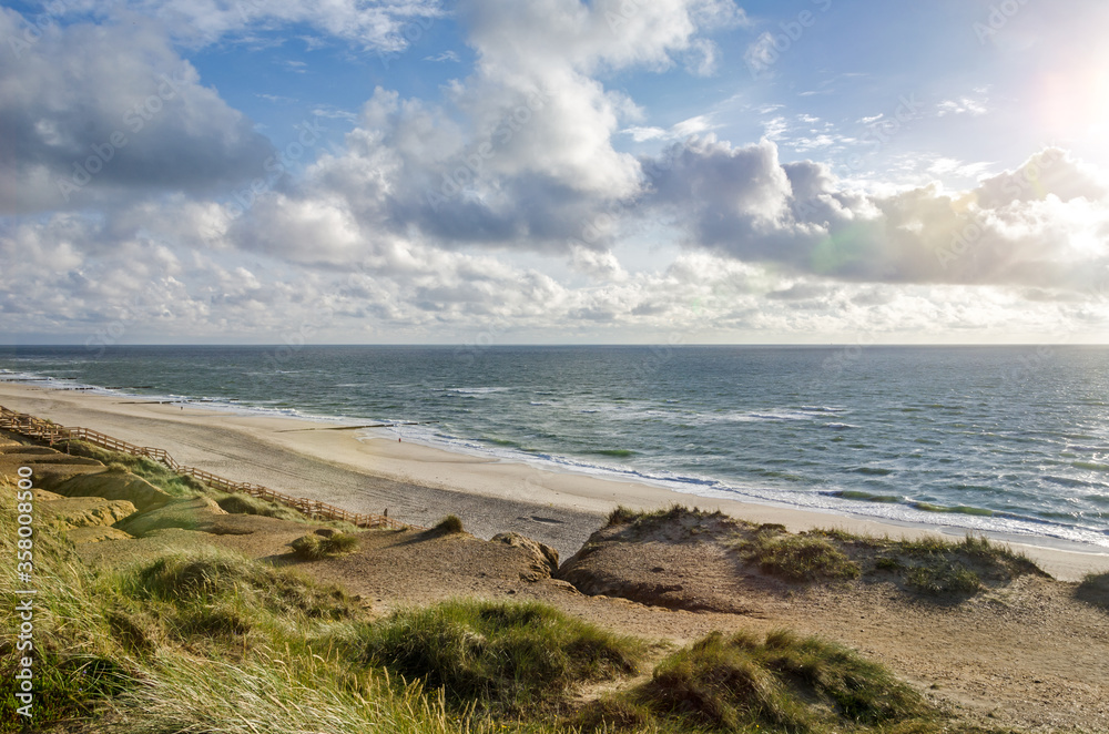 Beautiful wide beach and dune landscape at the North Sea on the island of Sylt in Northern Germany