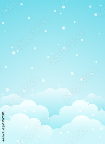 Clouds background and flat snowflakes and dots. Vector illustration. EPS 10.