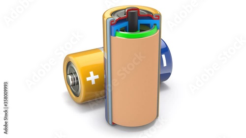 Cross section of of dry cell battery animation - 3D animation seamlessly loopable
