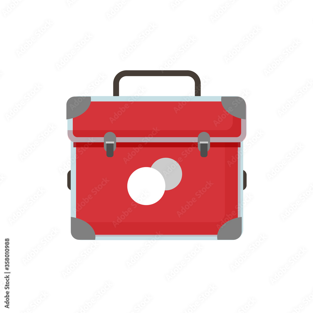 First Aid Kit, emergency box. Red medical bag of a paramedic or doctor, ambulance symbol. First Aid Kit, emergency box. Red medical bag of a paramedic or doctor, ambulance symbol.