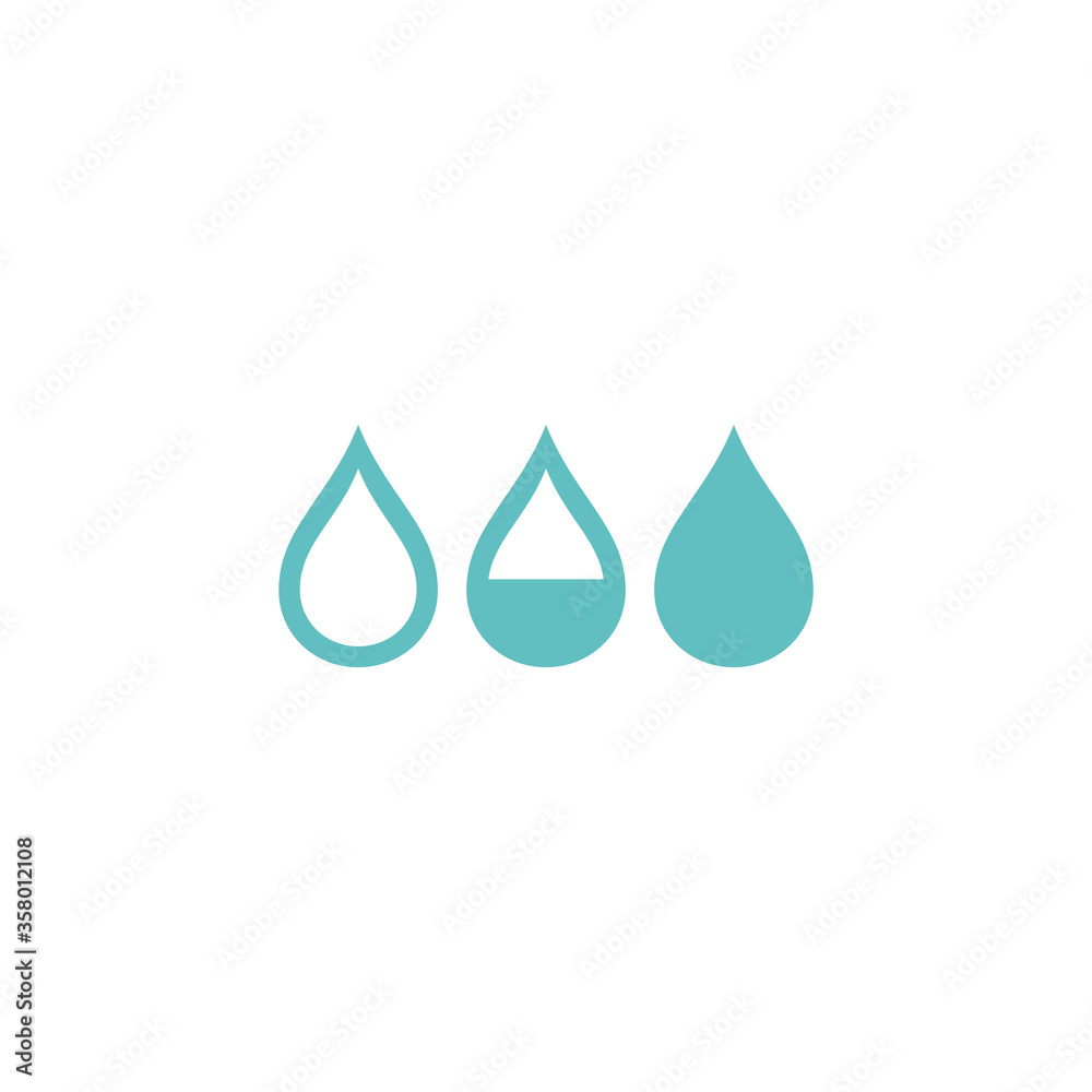 Three blue half filled drops. Watering or absorb pictogram. Soak up quality Three blue half filled drops. Watering or absorb pictogram. Soak up quality