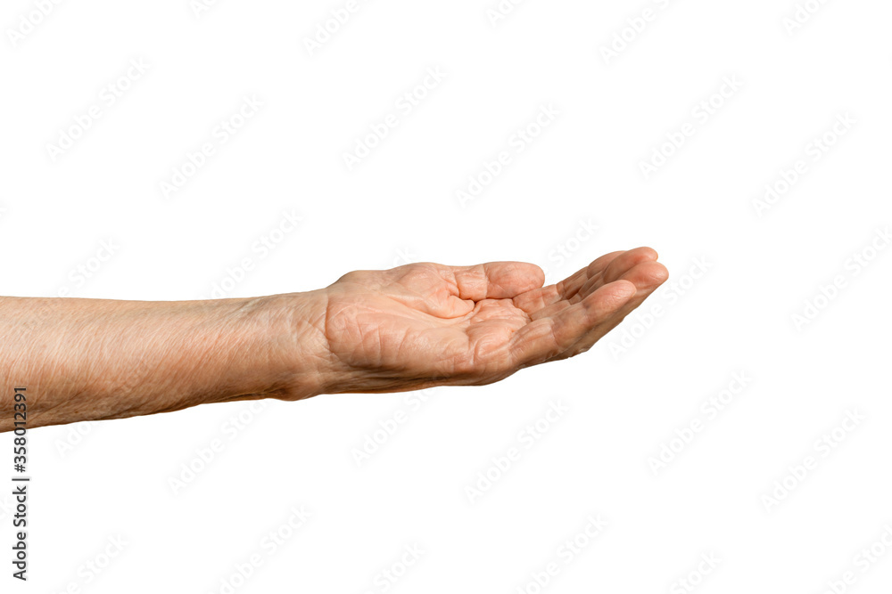 Old senior woman's hand isolated on white background. Old senior woman's hand isolated on white background.