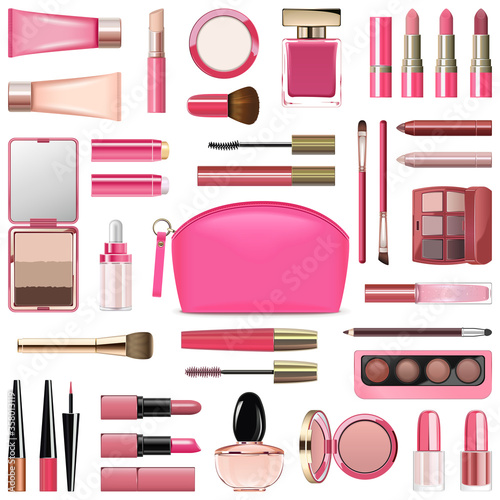 Vector Makeup Cosmetics with Rose Cosmetic Bag