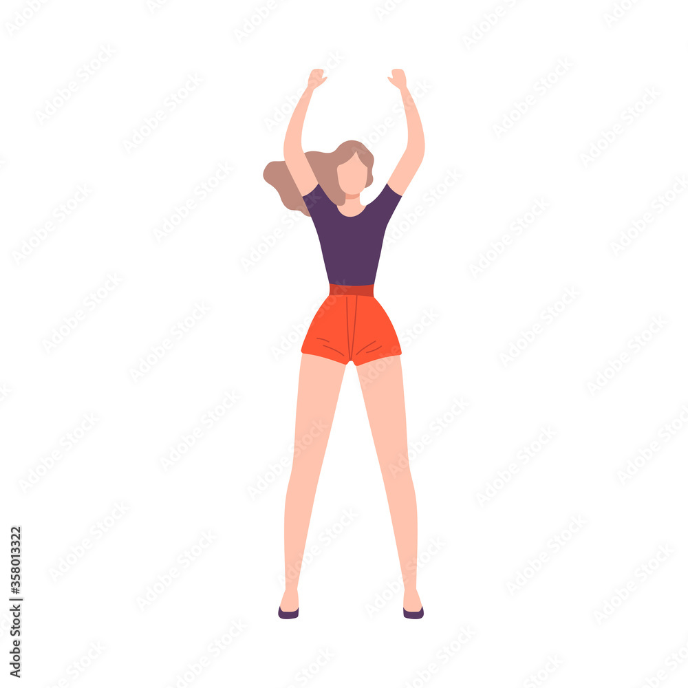 Beautiful Young Woman Standing with her Fists Raised Up, Feminism, Freedom, Protest, Female Power and Rights Flat Style Vector Illustration Beautiful Young Woman Standing with her Fists Raised Up, Feminism, Freedom, Protest, Female Power and Rights Flat Style Vector Illustration