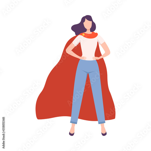 Woman Superhero in Waving Cloak, Feminism, Freedom, Protest, Female Power and Rights Concept Flat Style Vector Illustration