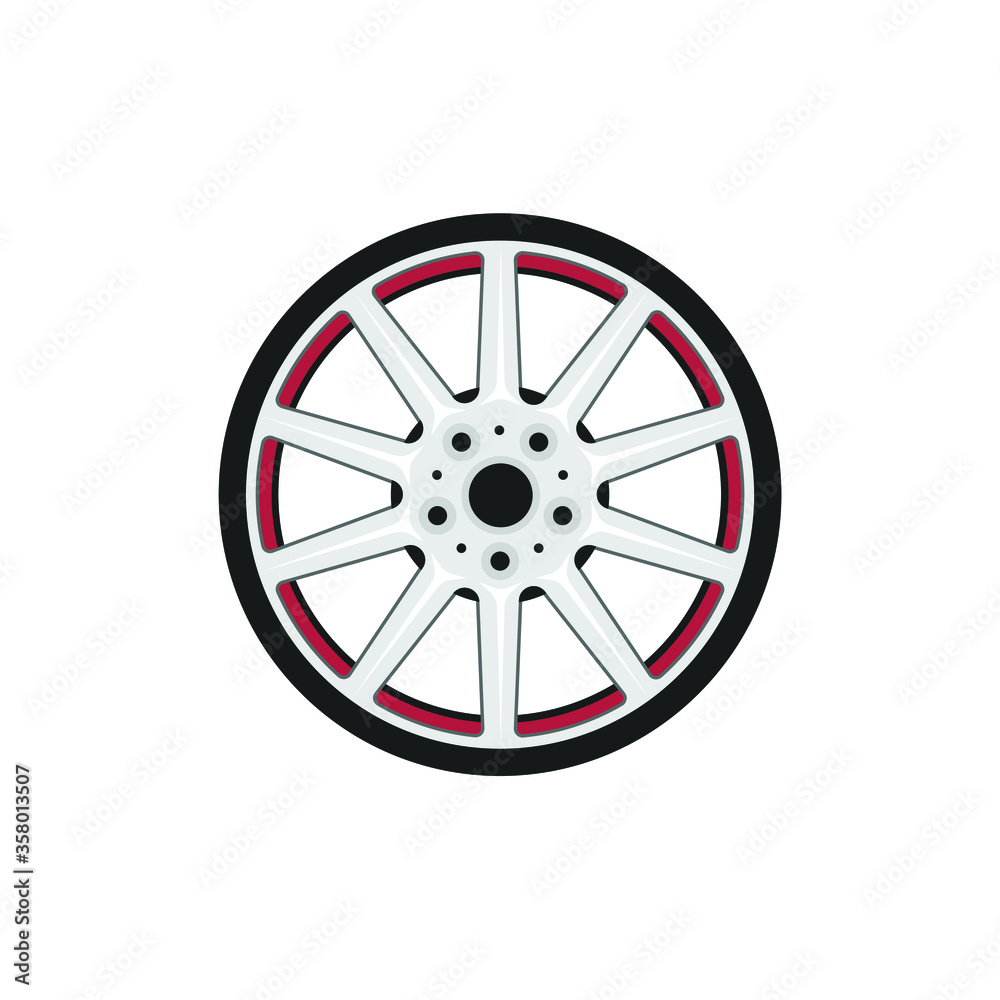 Fototapeta premium Car mag wheel flat style isolated on white. Industrial object concept vector for your design work, presentation, website or others.