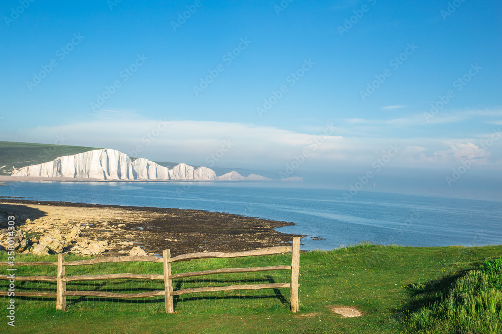 Beautiful countryside landscape with amazing view to Seven Sisters at East Sussex UK