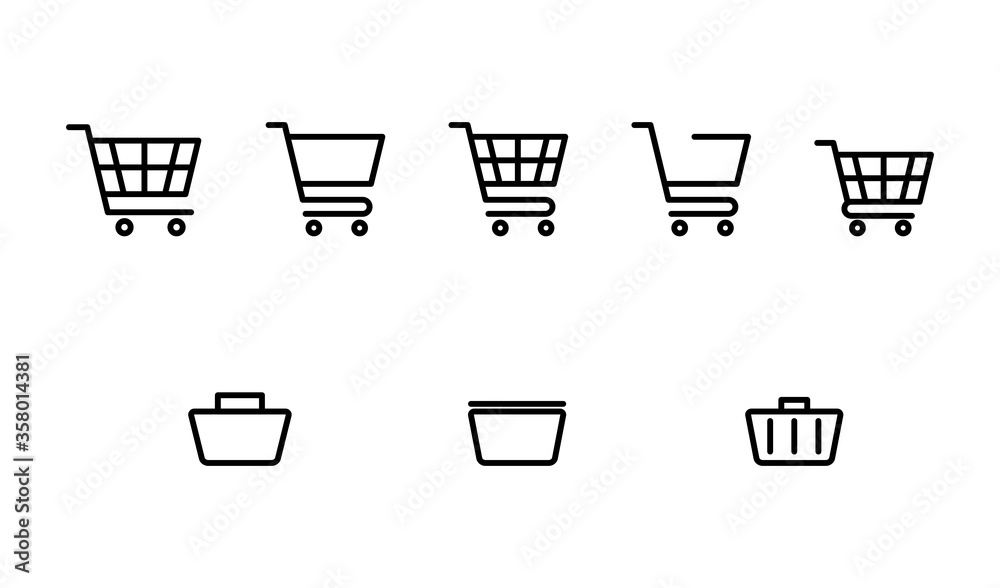 Set of shopping cart and basket icons. Ideal for web design and e-commerce. Vector graphic with editable lines