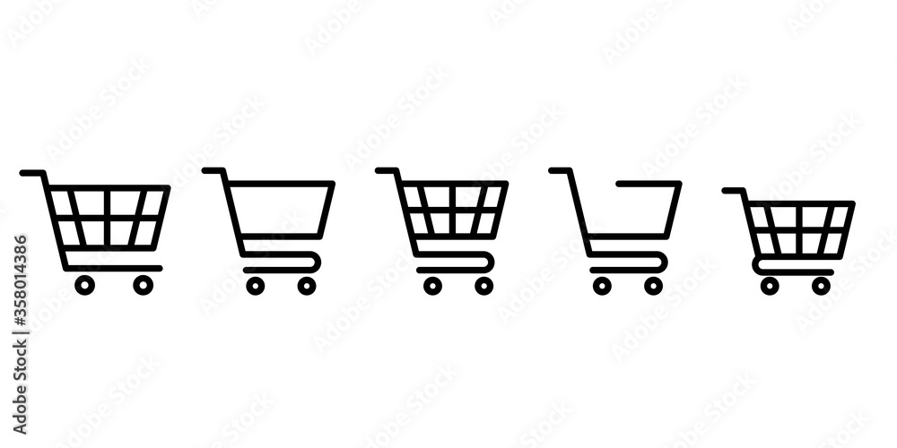 Set of vector shopping cart icons. Editable lines. Perfect for e-commerce and web design.