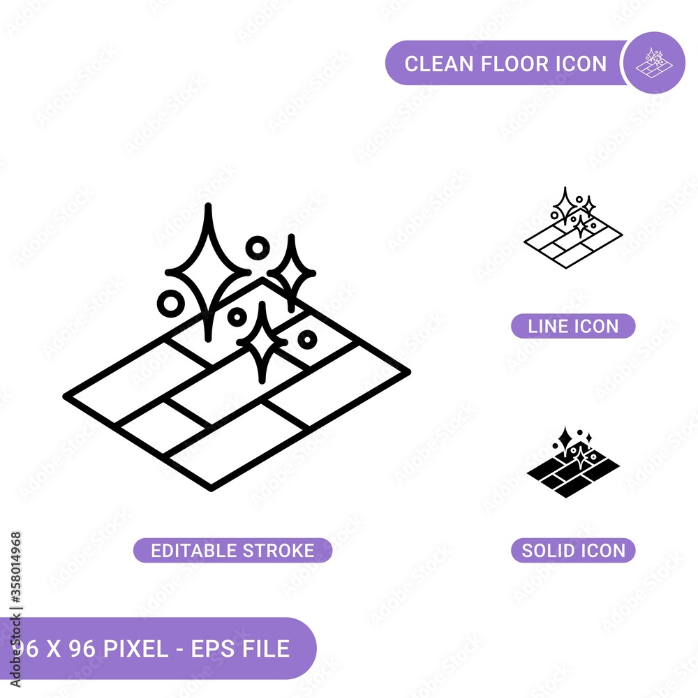 Clean floor icons set vector illustration with solid icon line style. Easy cleaning surface concept. Editable stroke icon on isolated background for web design, infographic and UI mobile app.