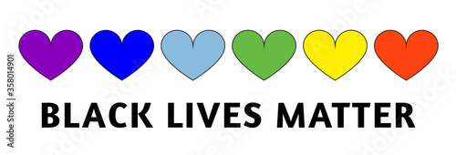 Black Lives Matter. The Heart with Color of Peace Flag. Equality of races and skin colors.